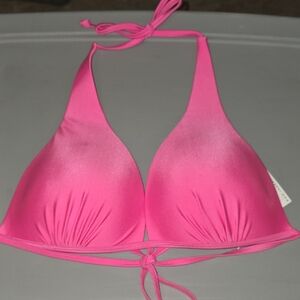 (J35) Bright Pink Halter Bikini Top Sz M